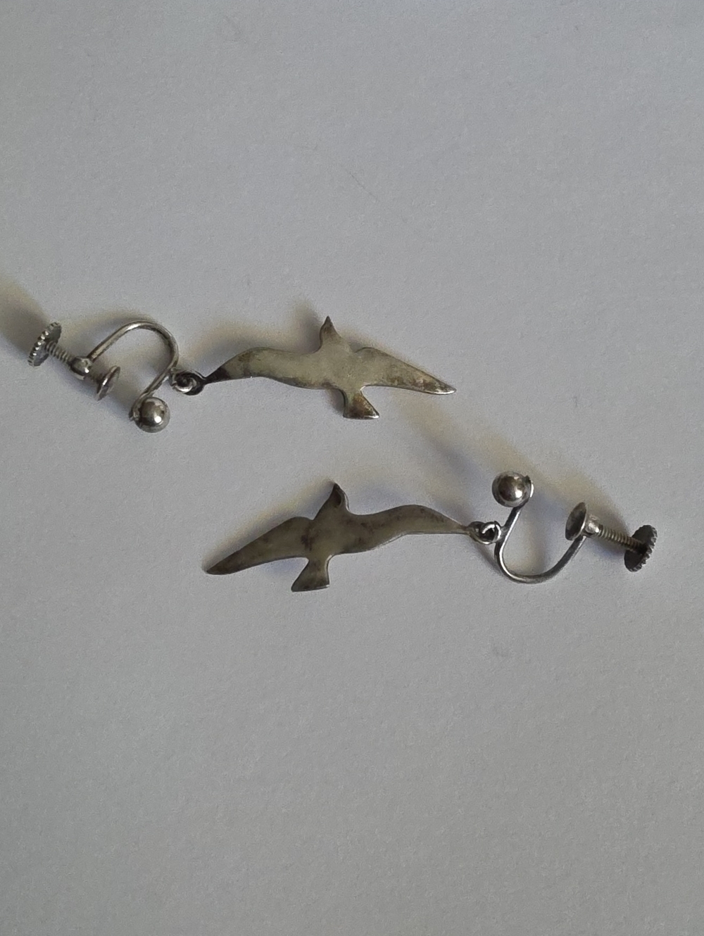 Silver Seagull Dangle Clip-On Earrings - Picture 5 of 5